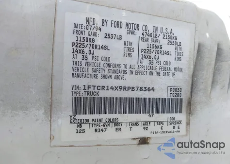 1994 Ford Ranger Super Cab z USA, uszkodzony, nr VIN 1FTCR14X9RPB78364